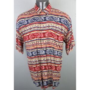 Mens Chimare Shirt Size L Rayon Short‎ Sleeve Button Front Multicolor Geometric